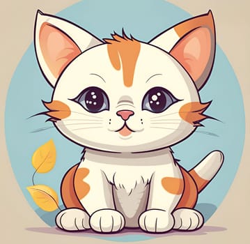 Illustration of Cute Cartoon Kitten on a Colored Background.Cute cartoon cat on colorful background. Vector illustration for your design