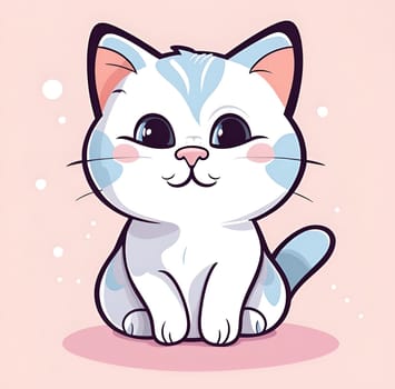 Illustration of Cute Cartoon Kitten on a Colored Background.Cute cartoon cat on colorful background. Vector illustration for your design