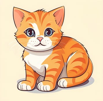 Illustration of Cute Cartoon Kitten on a Colored Background.Cute cartoon cat on colorful background. Vector illustration for your design