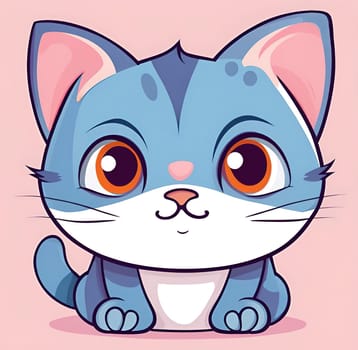 Illustration of Cute Cartoon Kitten on a Colored Background.Cute cartoon cat on colorful background. Vector illustration for your design