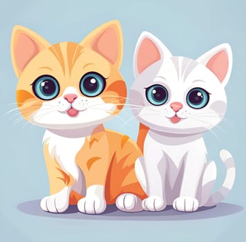 Illustration of Cute Cartoon Kitten on a Colored Background.Cute cartoon cat on colorful background. Vector illustration for your design