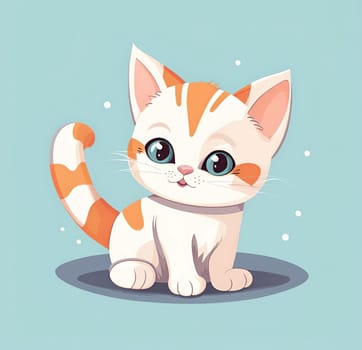 Illustration of Cute Cartoon Kitten on a Colored Background.Cute cartoon cat on colorful background. Vector illustration for your design