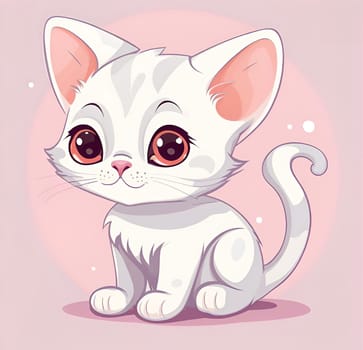 Illustration of Cute Cartoon Kitten on a Colored Background.Cute cartoon cat on colorful background. Vector illustration for your design