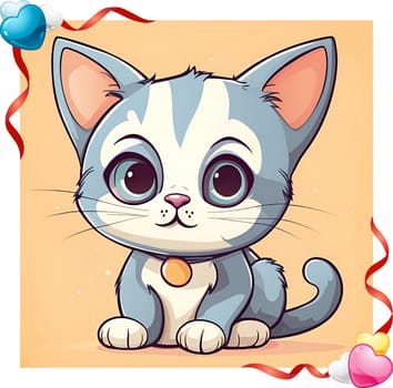 Illustration of Cute Cartoon Kitten on a Colored Background.Cute cartoon cat on colorful background. Vector illustration for your design