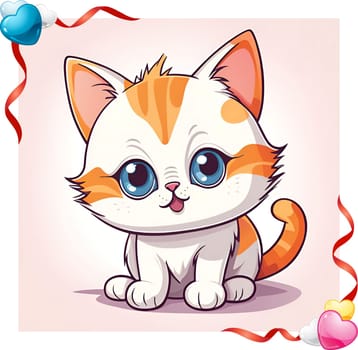 Illustration of Cute Cartoon Kitten on a Colored Background.Cute cartoon cat on colorful background. Vector illustration for your design