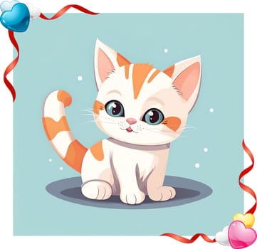 Illustration of Cute Cartoon Kitten on a Colored Background.Cute cartoon cat on colorful background. Vector illustration for your design