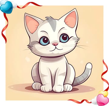 Illustration of Cute Cartoon Kitten on a Colored Background.Cute cartoon cat on colorful background. Vector illustration for your design