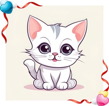 Illustration of Cute Cartoon Kitten on a Colored Background.Cute cartoon cat on colorful background. Vector illustration for your design