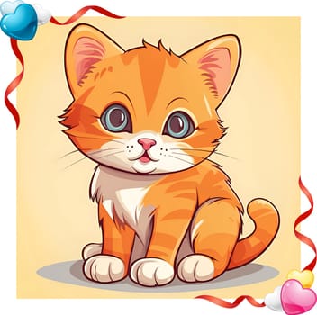 Illustration of Cute Cartoon Kitten on a Colored Background.Cute cartoon cat on colorful background. Vector illustration for your design