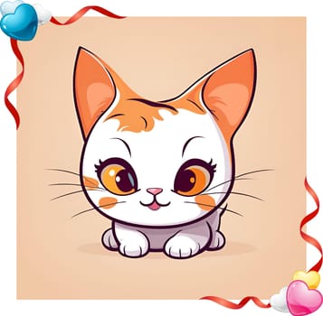 Illustration of Cute Cartoon Kitten on a Colored Background.Cute cartoon cat on colorful background. Vector illustration for your design