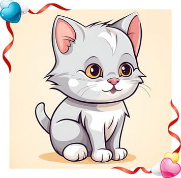 Illustration of Cute Cartoon Kitten on a Colored Background.Cute cartoon cat on colorful background. Vector illustration for your design