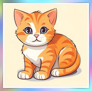 Illustration of Cute Cartoon Kitten on a Colored Background.Cute cartoon cat on colorful background. Vector illustration for your design