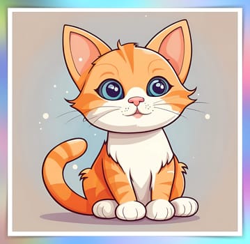 Illustration of Cute Cartoon Kitten on a Colored Background.Cute cartoon cat on colorful background. Vector illustration for your design