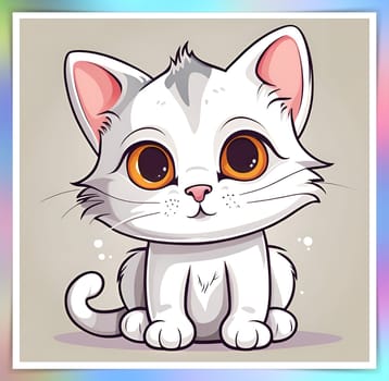 Illustration of Cute Cartoon Kitten on a Colored Background.Cute cartoon cat on colorful background. Vector illustration for your design