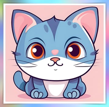 Illustration of Cute Cartoon Kitten on a Colored Background.Cute cartoon cat on colorful background. Vector illustration for your design