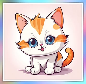 Illustration of Cute Cartoon Kitten on a Colored Background.Cute cartoon cat on colorful background. Vector illustration for your design