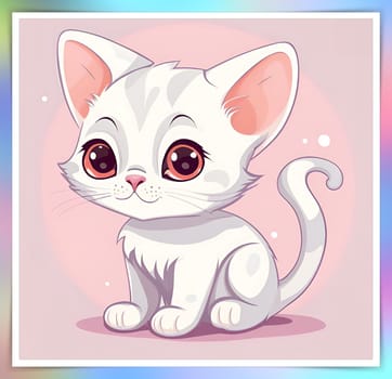 Illustration of Cute Cartoon Kitten on a Colored Background.Cute cartoon cat on colorful background. Vector illustration for your design