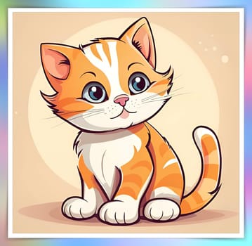 Illustration of Cute Cartoon Kitten on a Colored Background.Cute cartoon cat on colorful background. Vector illustration for your design