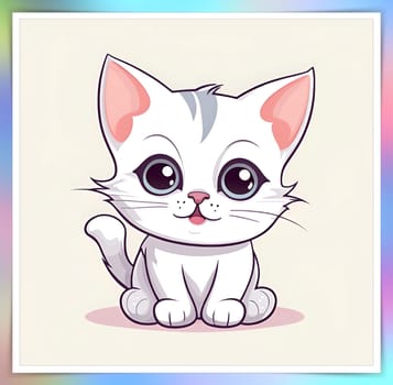 Illustration of Cute Cartoon Kitten on a Colored Background.Cute cartoon cat on colorful background. Vector illustration for your design