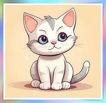 Illustration of Cute Cartoon Kitten on a Colored Background.Cute cartoon cat on colorful background. Vector illustration for your design