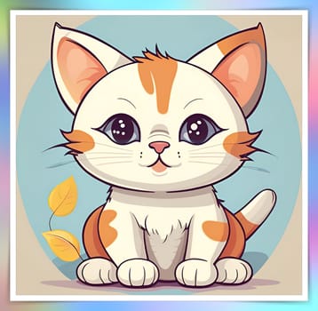 Illustration of Cute Cartoon Kitten on a Colored Background.Cute cartoon cat on colorful background. Vector illustration for your design