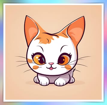 Illustration of Cute Cartoon Kitten on a Colored Background.Cute cartoon cat on colorful background. Vector illustration for your design