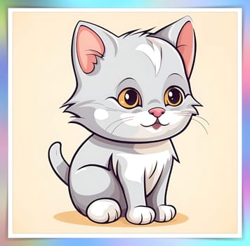 Illustration of Cute Cartoon Kitten on a Colored Background.Cute cartoon cat on colorful background. Vector illustration for your design