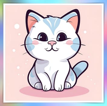 Illustration of Cute Cartoon Kitten on a Colored Background.Cute cartoon cat on colorful background. Vector illustration for your design