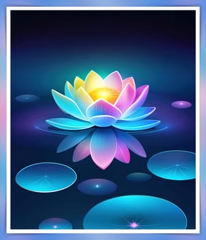 Beautiful lotus flower on dark blue background. Vector illustration.Beautiful blue lotus flower on the background of the night sky