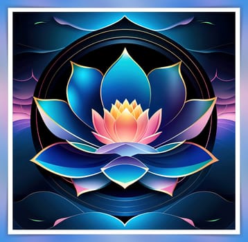 Beautiful lotus flower on dark blue background. Vector illustration.Beautiful blue lotus flower on the background of the night sky