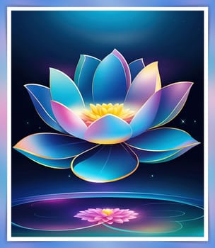 Beautiful lotus flower on dark blue background. Vector illustration.Beautiful blue lotus flower on the background of the night sky