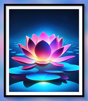 Beautiful lotus flower on dark blue background. Vector illustration.Beautiful blue lotus flower on the background of the night sky