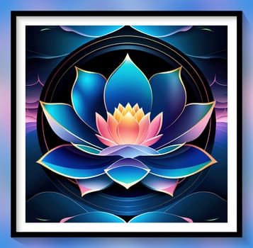 Beautiful lotus flower on dark blue background. Vector illustration.Beautiful blue lotus flower on the background of the night sky