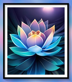 Beautiful lotus flower on dark blue background. Vector illustration.Beautiful blue lotus flower on the background of the night sky