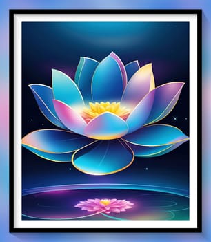 Beautiful lotus flower on dark blue background. Vector illustration.Beautiful blue lotus flower on the background of the night sky