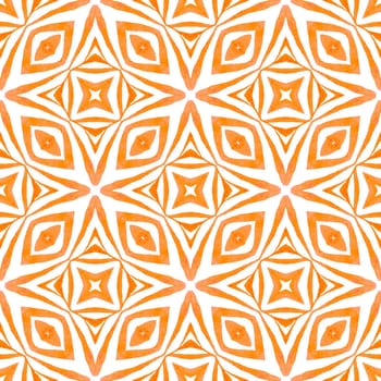 Textile ready pretty print, swimwear fabric, wallpaper, wrapping. Orange sightly boho chic summer design. Ethnic hand painted pattern. Watercolor summer ethnic border pattern.