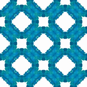 Textile ready magnificent print, swimwear fabric, wallpaper, wrapping. Blue imaginative boho chic summer design. Green geometric chevron watercolor border. Chevron watercolor pattern.
