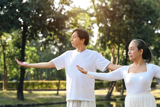 Senior people practicing Tai Chi, emphasizing the importance of mindful movement and balance.