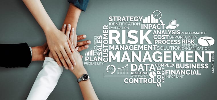 Risk Management and Assessment for Business Investment Concept. Modern interface showing symbols of strategy in risky plan analysis to control unpredictable loss and build financial safety. uds