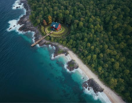 Aerial view of beautiful Island, AI generation