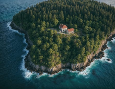 Aerial view of beautiful Island, AI generation