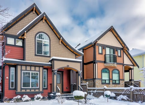 Street of brand new residential houses on winter season in Vancouver, Canada