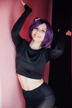 Beautiful woman anime cosplayer with purple hair nindz Japan