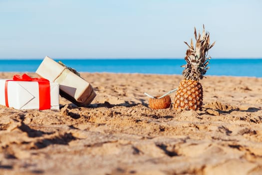 Christmas on the beach with gifts for the new year