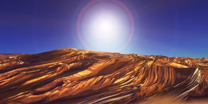 Dunes sunset over the desert. 3d rendering illustration