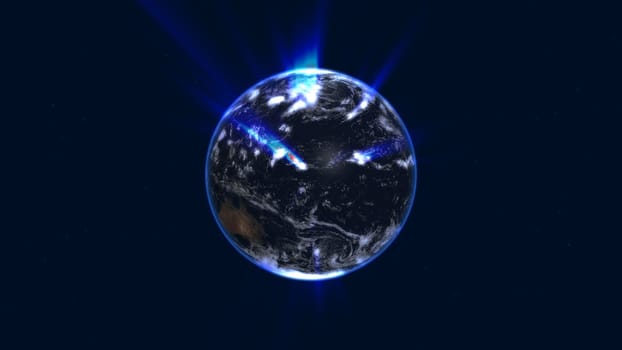 earth globe with glowing details and light rays. 3d illustration render