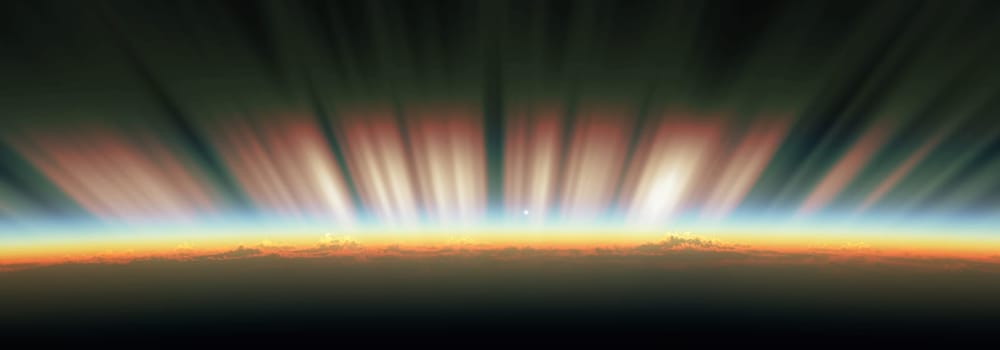 sunrise from space aurora, 3d rendering illustration