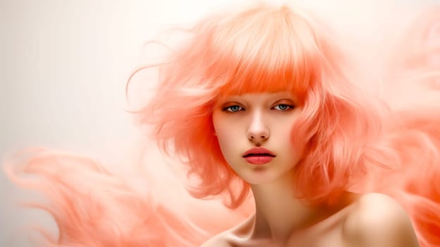 creative portrait of a beautiful young woman with peach-colored hair.