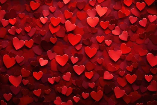 Red background with hearts for Valentine's Day or wedding. Abstract background with red hearts