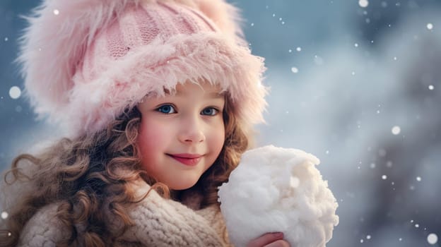 Cute little girl wearing red Santa hat and smiling. Christmas and New Year concept. Copy space